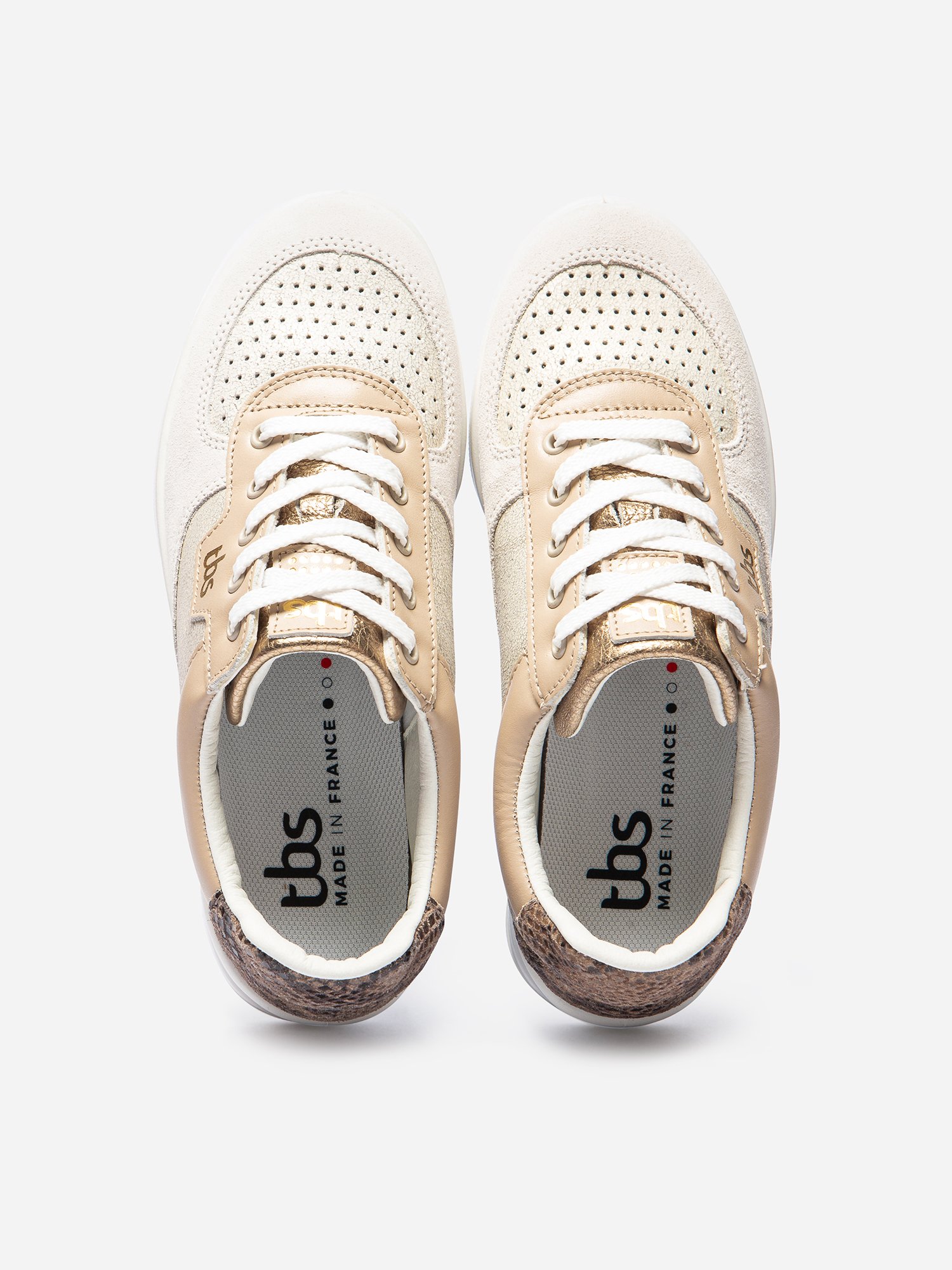 Baskets Femme Dessus Cuir Fabriquées en France Blanc et Beige
