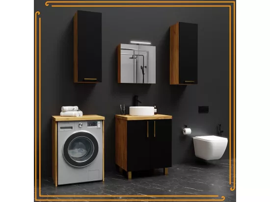 Armoire Salle de Bain au-dessus de la Machine à Laver Sèche-Linge Colonne Étagère Intégrée Appareils Électroménagers Chêne Craft