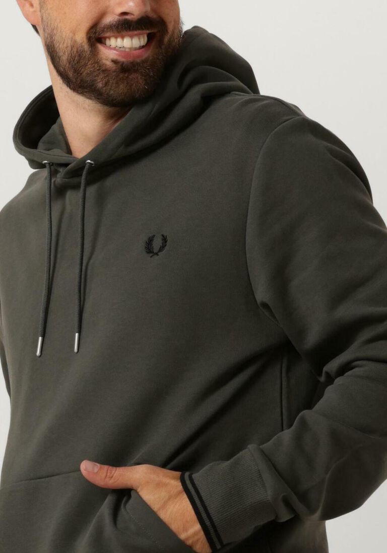 FRED PERRY olijf fred perry sweater tipped hooded sweatshirt