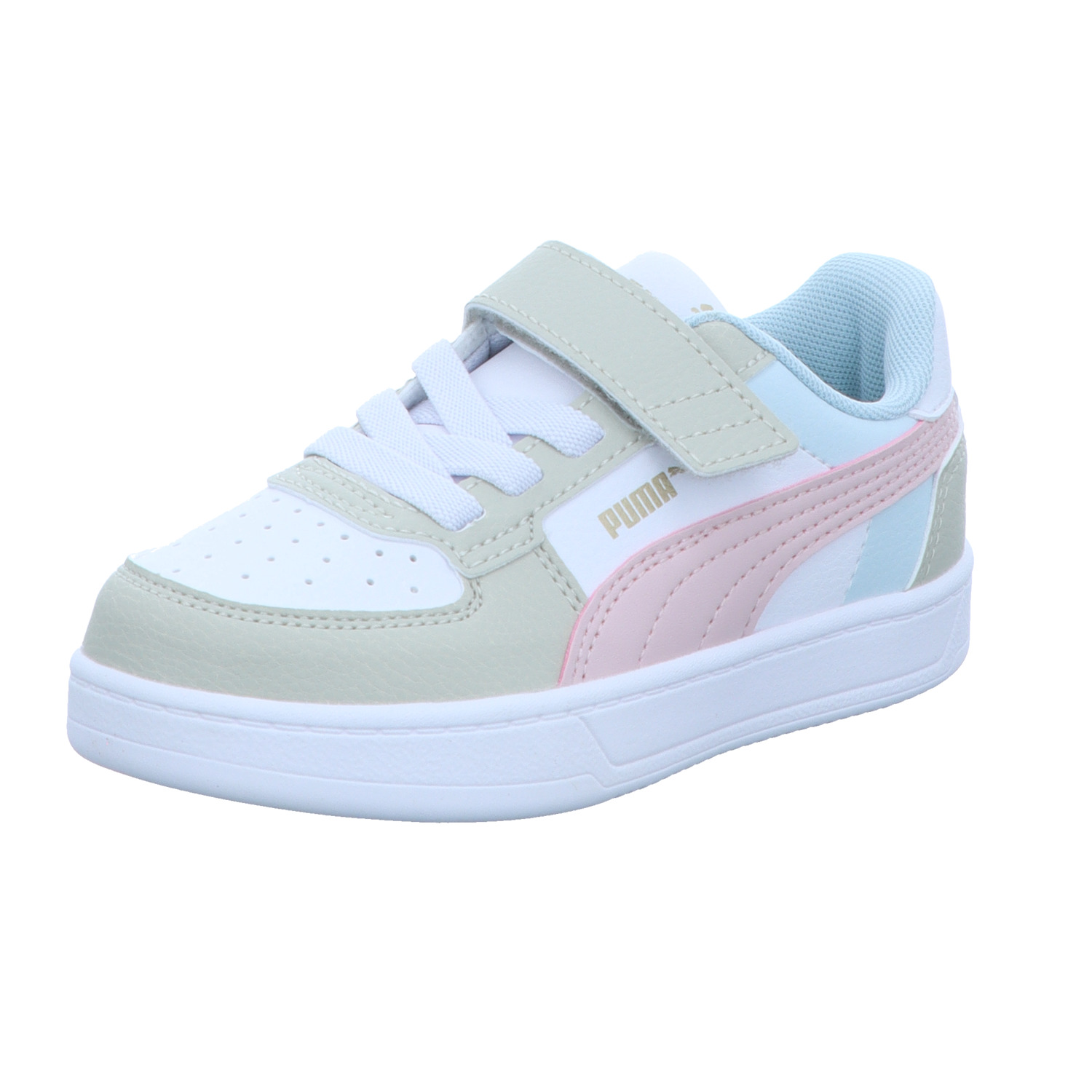 Puma Kinder-Mädchen-Sneaker-Slipper-Klettschuh Caven 2.0 Block AC+PS Weiß-Grün-Rosa