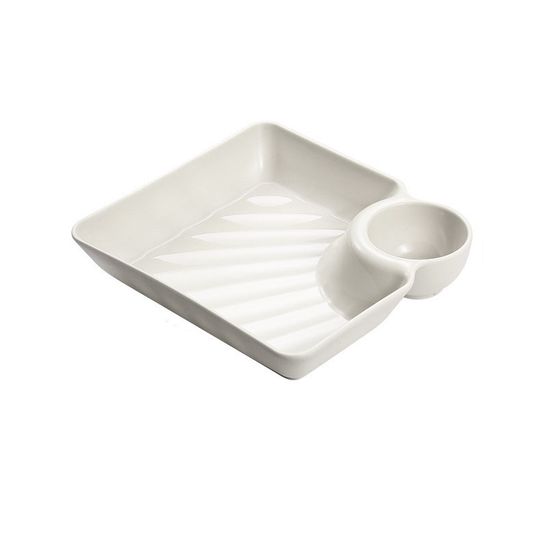 (180x165mm) 2-fach Teller Dip Platte mit Saucen Schälchen Party Snack Teller Apéro Schale - Weiss