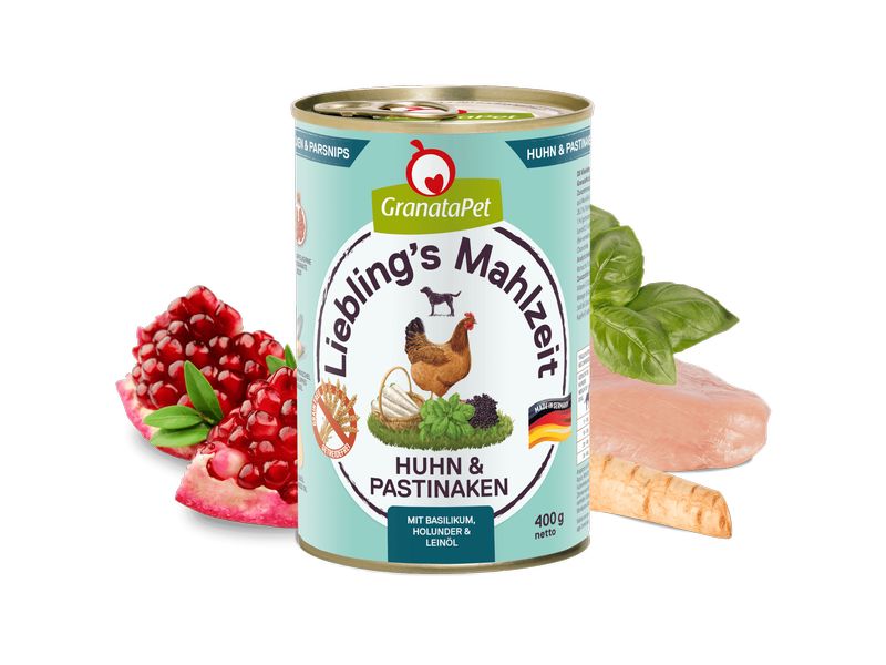 GranataPet Nassfutter Liebling's Mahlzeit Huhn & Pastinaken Alleinfuttermittel für ausgewachsene Hunde