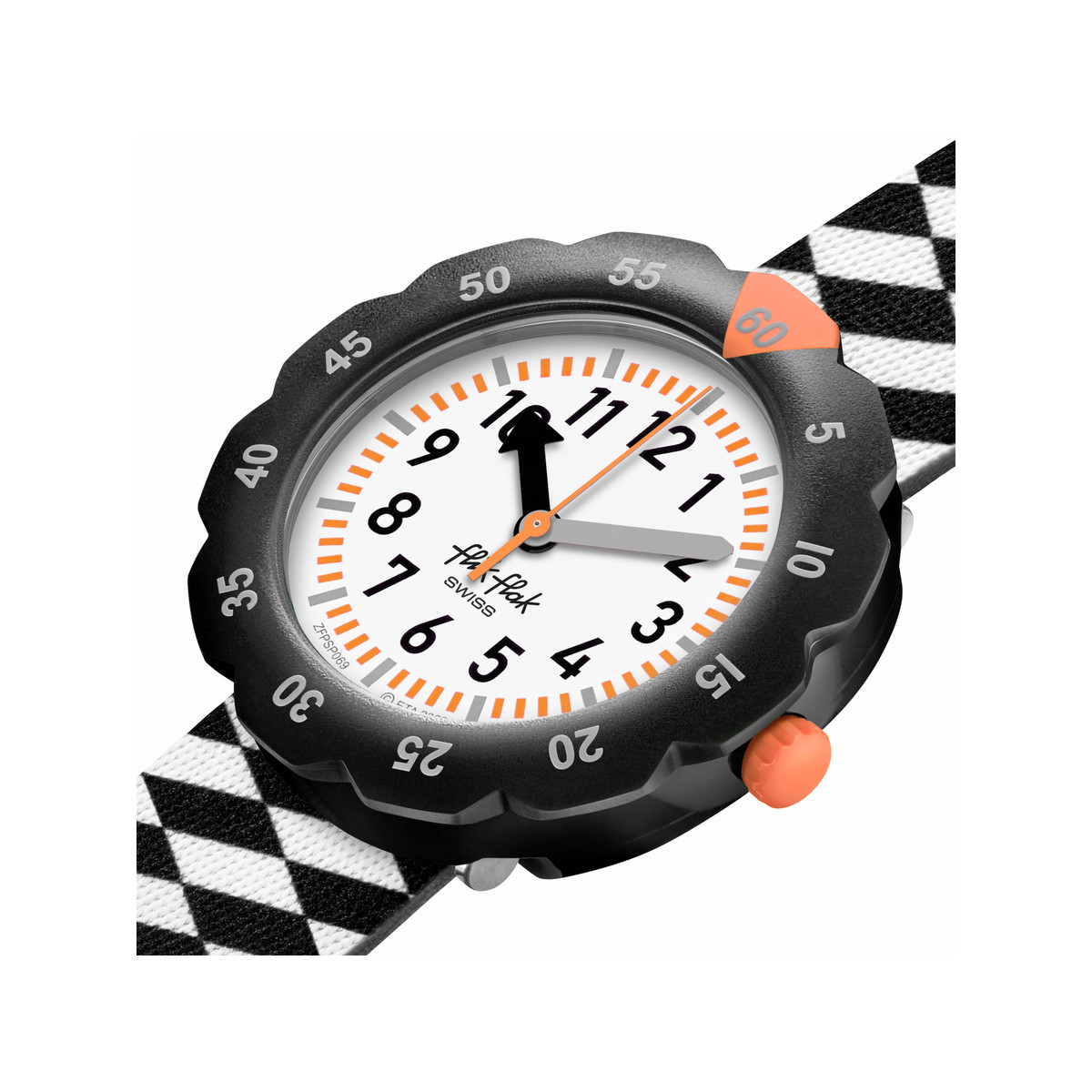 Montre FLIK FLAK Organized Chaos Race Flag enfant bracelet pet recyclé noir