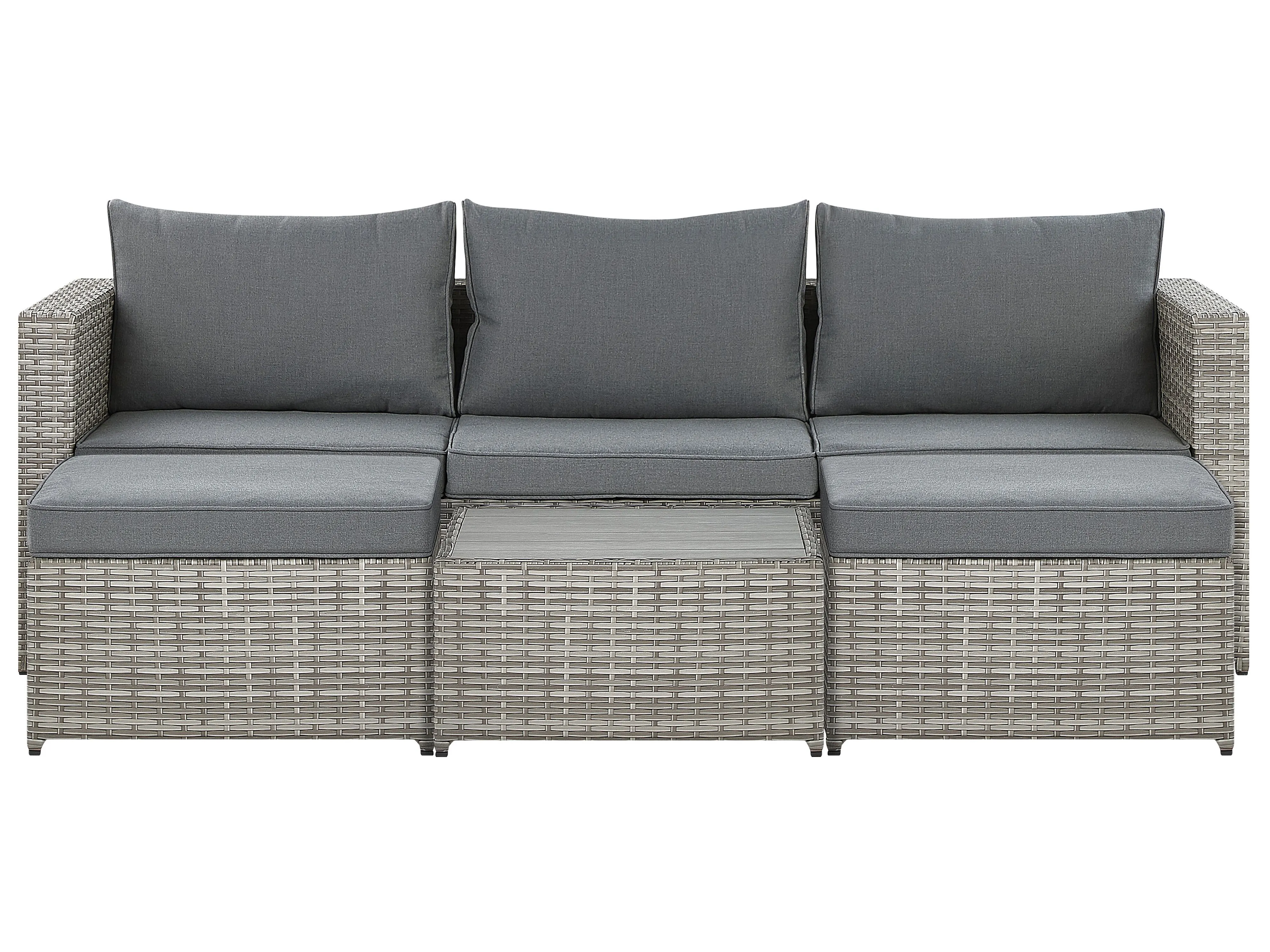 Tuin hoekloungeset met tafel 5-zits SABBIA rechtszijdig modulair PE rotan Lichtgrijs