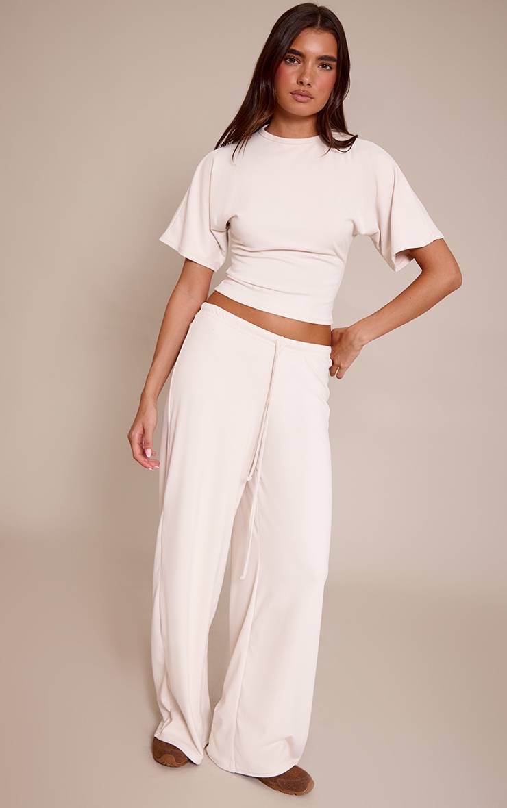 Crème Pantalon Décontracté Taille Nouée Toucher Doux