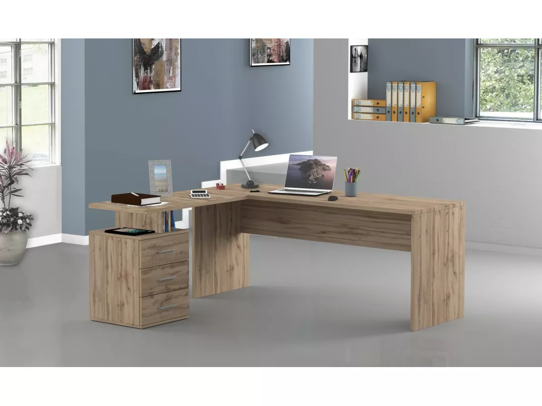 Mark Desk, Bureau PC d'angle, Table de bureau polyvalente, Bureau multi-positions peu encombrant, 100% Made in Italy, 160x60h75 cm, Chêne