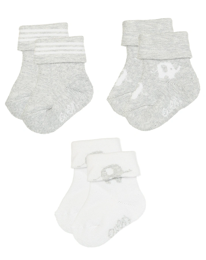 Erstlings-Socken GOTS ELEFANT 6er-Pack in grau/navy