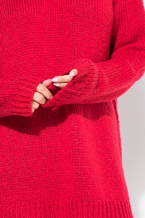 Pullover, Classic Fit, Grobstrick, Ausschnitt mit Spitze