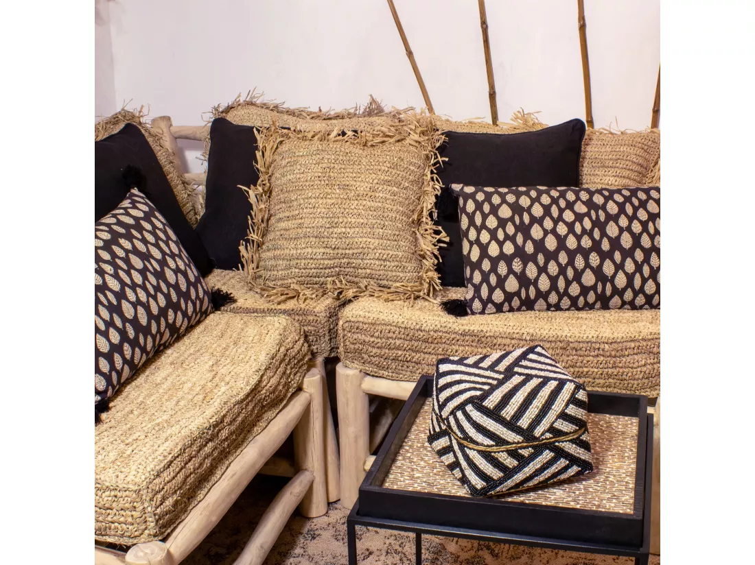 Now's Home - Coussin Carre En Raphia Naturel Avec Franges 40x40x17cm Syros