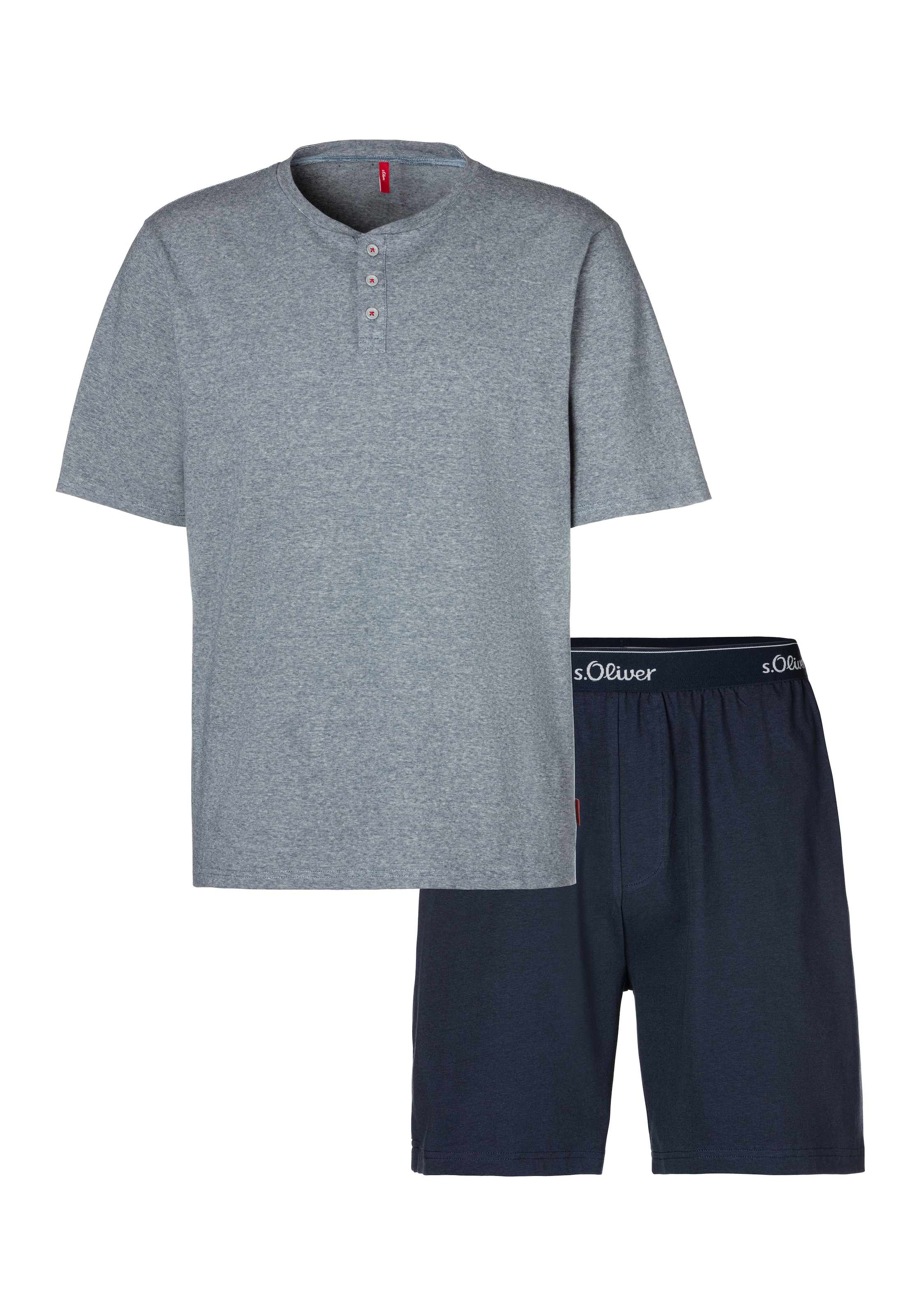 s.Oliver Pyjama 1 Stück, 2 Stk. tlg., Schlafanzug in Melange-Optik mit Knopfleiste