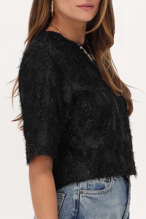 Zwarte jacquard cropped top