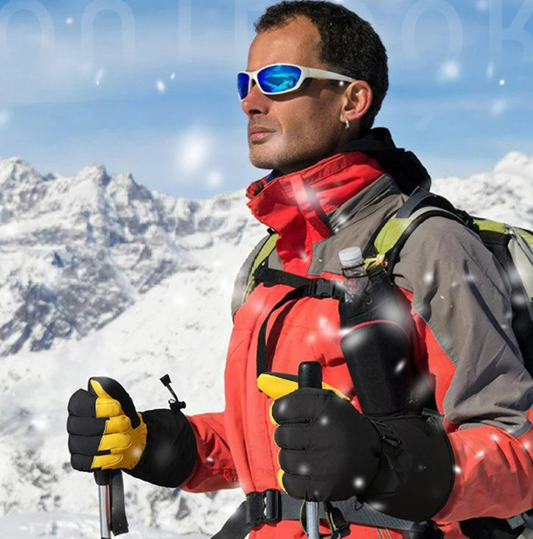 (1 Paar) Gr. M Echtleder Ski Handschuhe Gefütterte Winter Handschuhe - Schwarz