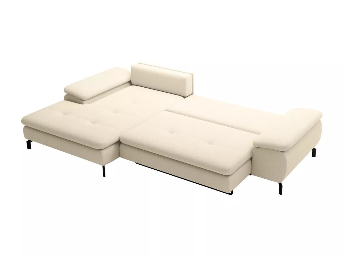 Canapé d'angle gauche convertible en tissu texturé beige ARCHIBALD