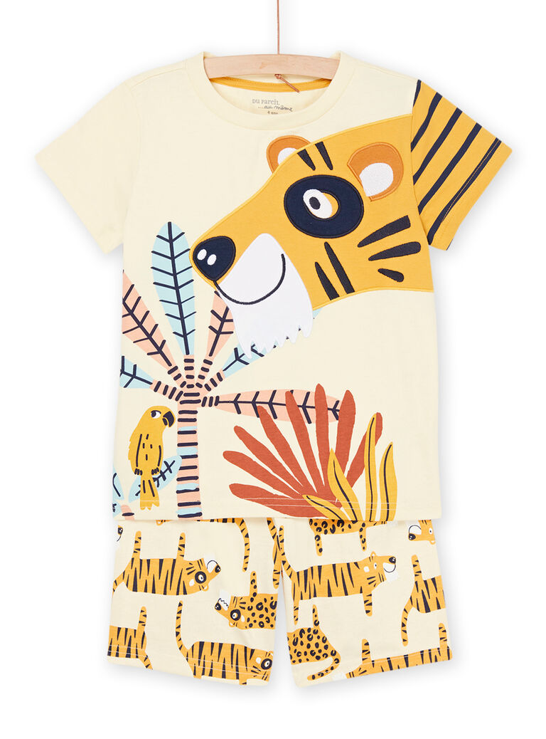 Pyjama jaune pâle à motifs et imprimé tigres