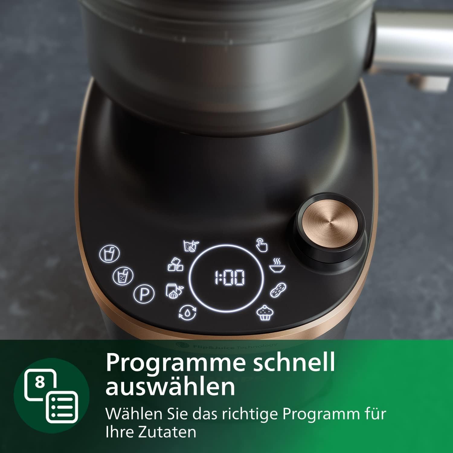 Philips Flip&Juice Hochleistungsmixer 7000 Serie mit Entsaftermodul, Flip&Juice-Technologie, ProBlend Ultra-Technologie, HomeID App, 8 Schnellauswahlprogramme, Schnellreinigungsfunktion (HR3770/10)