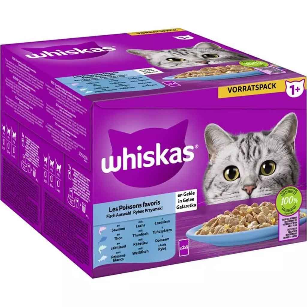 Whiskas 1+ in Gelee Fisch Auswahl 24x85g=2,04kg MHD:2.10.26