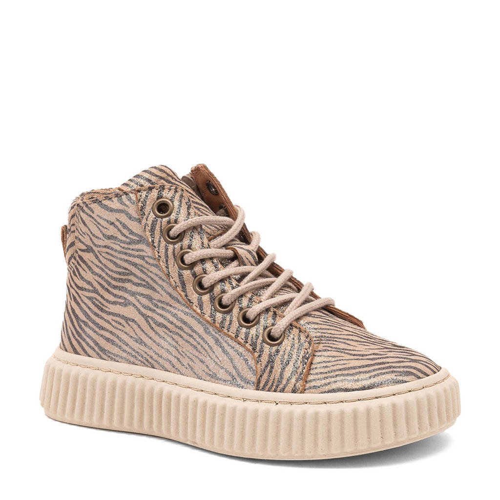 Bisgaard Debbieleren sneakers met zebraprint en glitterslichtbruin