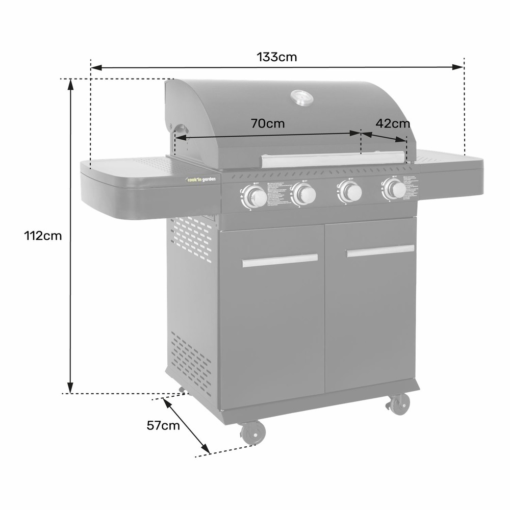 Cook'in garden - barbecue au gaz fyra avec thermomètre - 4 brûleurs