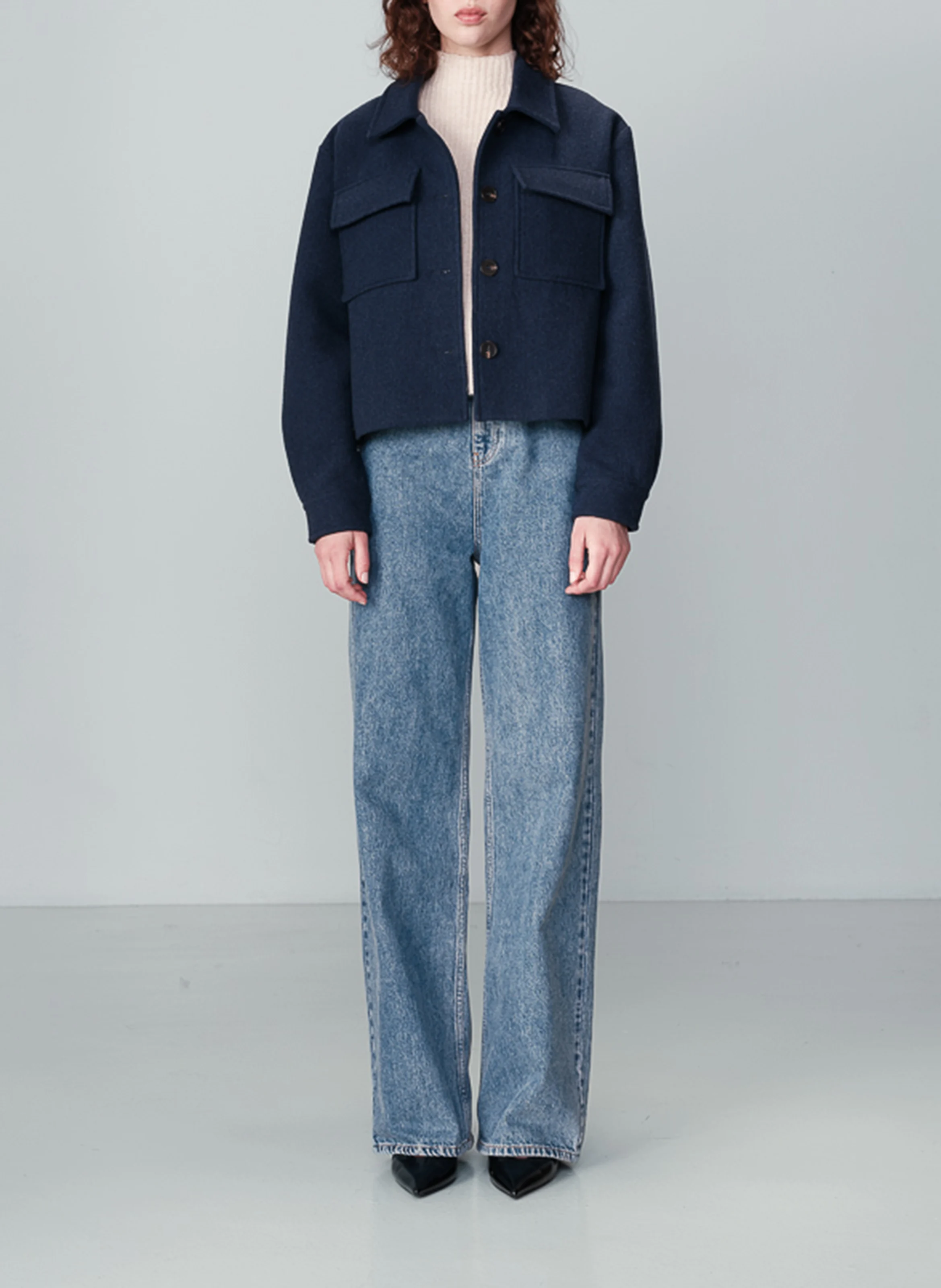 NOVEMBRE - Veste col classique droite en laine mélangée | Bleu