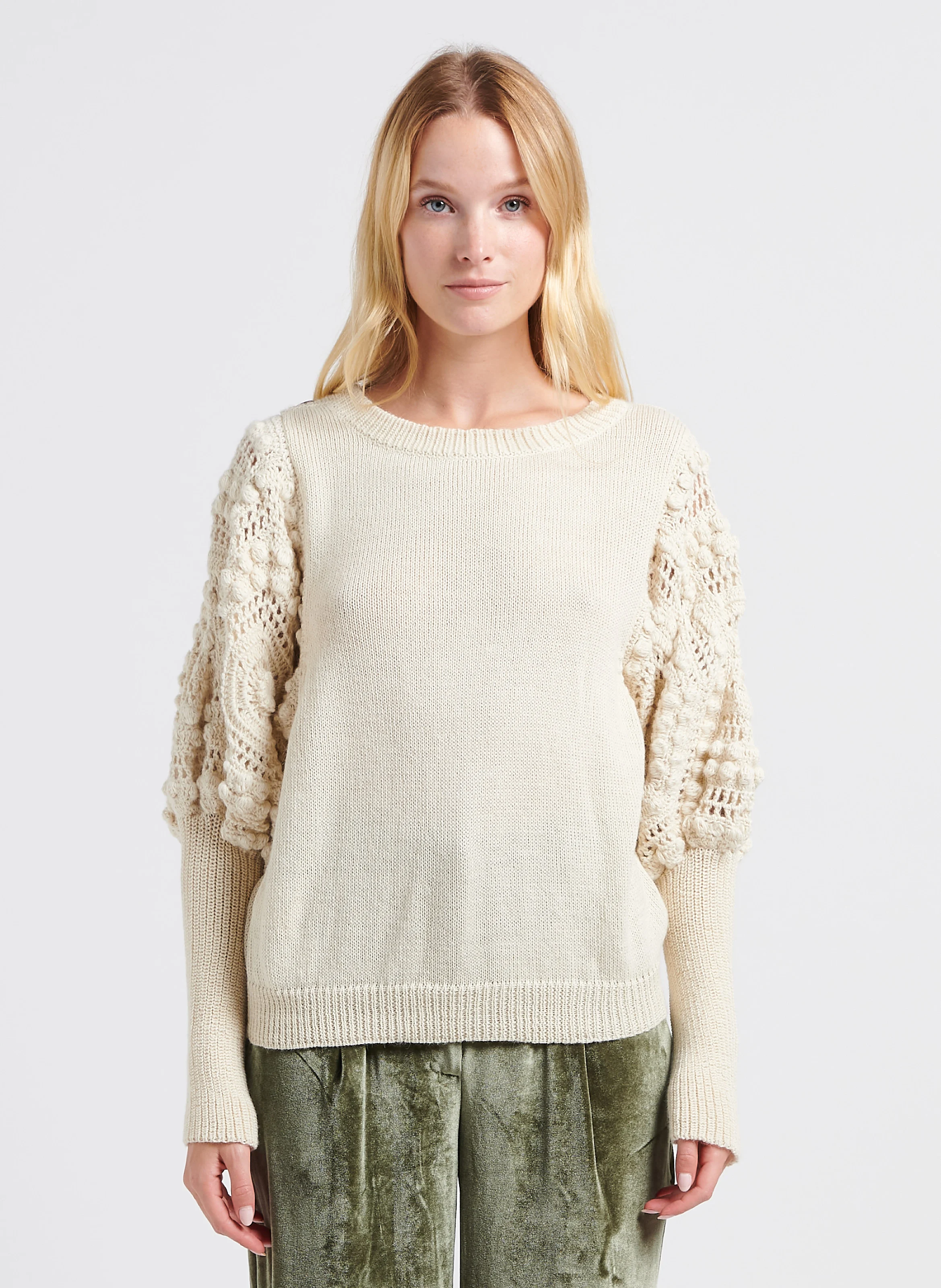 FIORELLA - Pull col bateau crochet en alpaga | Beige