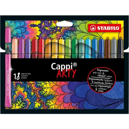 Filzstift mit Kappenring - STABILO Cappi - ARTY - 18er Pack - mit 18 verschiedenen Farben