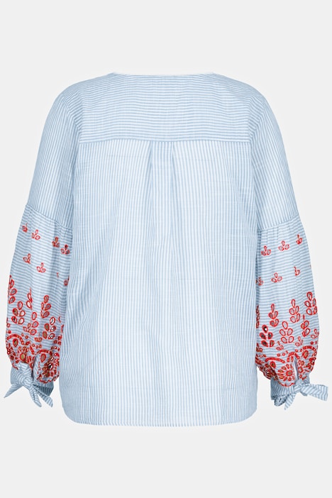 Bluse, Stickerei, A-Linie, V-Ausschnitt, Langarm