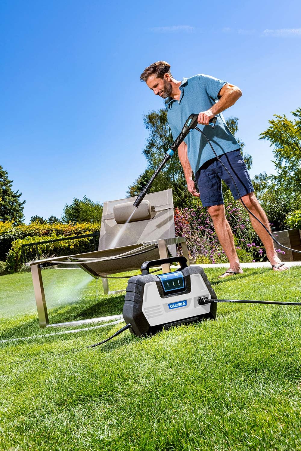 GLORIA MultiJet 230 V - Multifunktionaler Elektro-Hochdruckreiniger | 120 bar max. Pumpleistung | Nutzbar als Schaumpistole, Sprüher, Bürste | 3 Druckstufen, 4-in-1 Düse, 75cm Lanze, 6m Schlauch