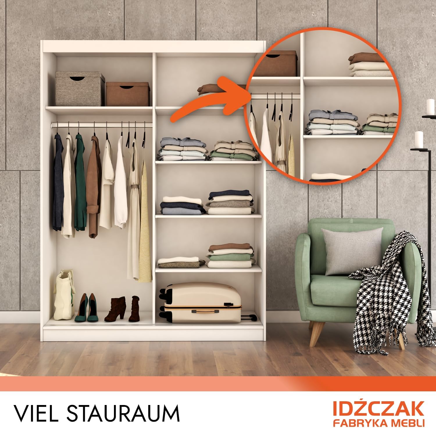 Fabryka Mebli Idźczak Kleiderschrank mit Spiegel, Schiebetüren - Weißer Schwebetürenschrank, Schlafzimmerschrank - ‎61 x 150 x 200 cm - Schrank für Schlafzimmer, Ankleidezimmer, Garderobe