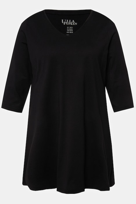 Longshirt, A-Linie, V-Ausschnitt, 3/4-Arm