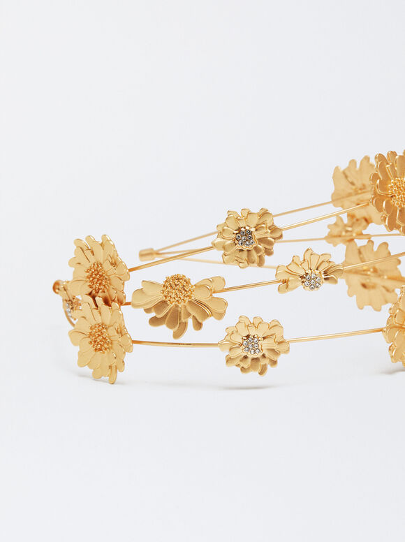 Tiara Flores Y Strass - Dourado