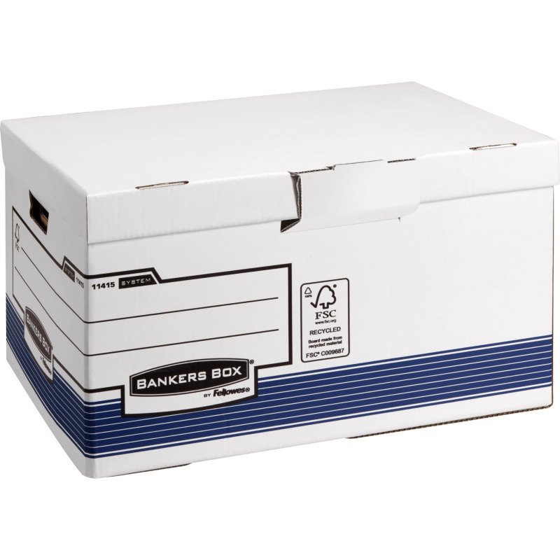 Caisse archives carton maxi automatique Bankers Box by Fellowes Flip top - H 31 x L 39 x P 56 cm - Grande capacité - Bleue