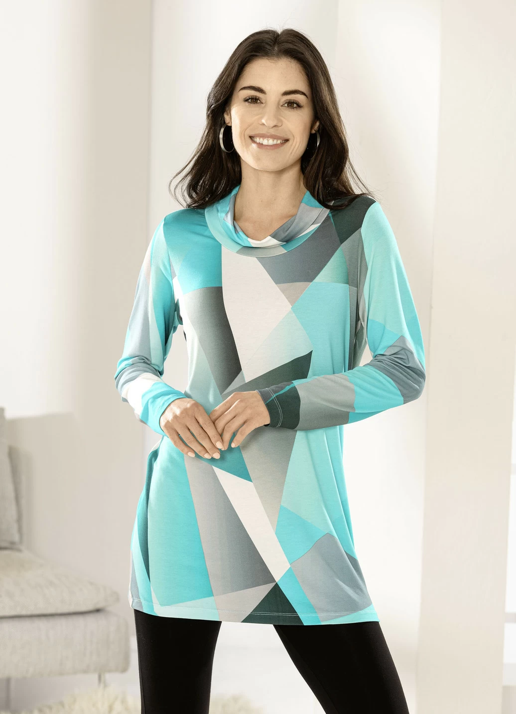 Longshirt mit legerem Rollkragen