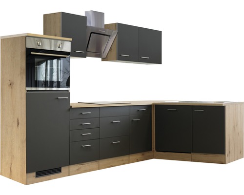 Flex Well hoekkeuken met apparatuur Tiago 280 cm basaltgrijs mat gedemonteerd omkeerbaar uitvoering 00011853