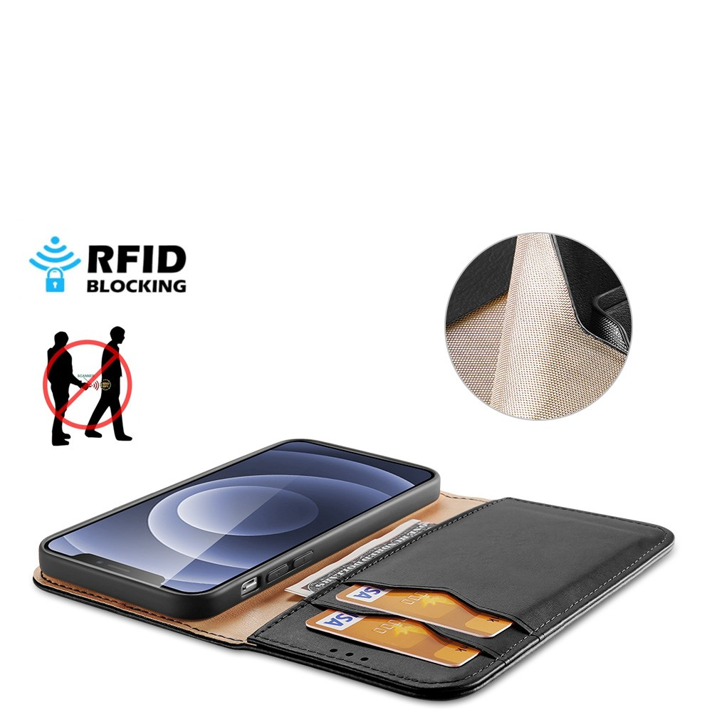 iPhone 13 Flip Wallet Cover Echtleder Tasche (RFID Schutz) - Schwarz