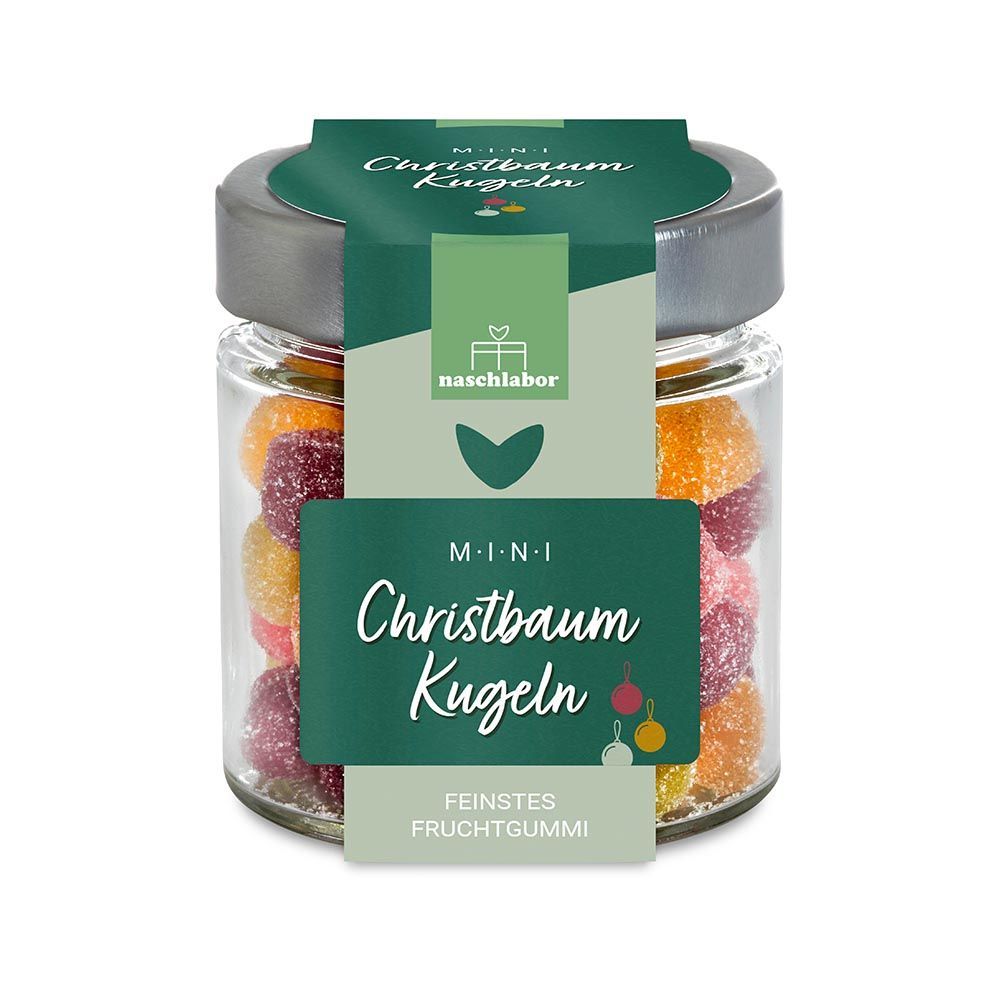 naschlabor Christbaumkugeln Fruchtgummi im Geschenkglas
