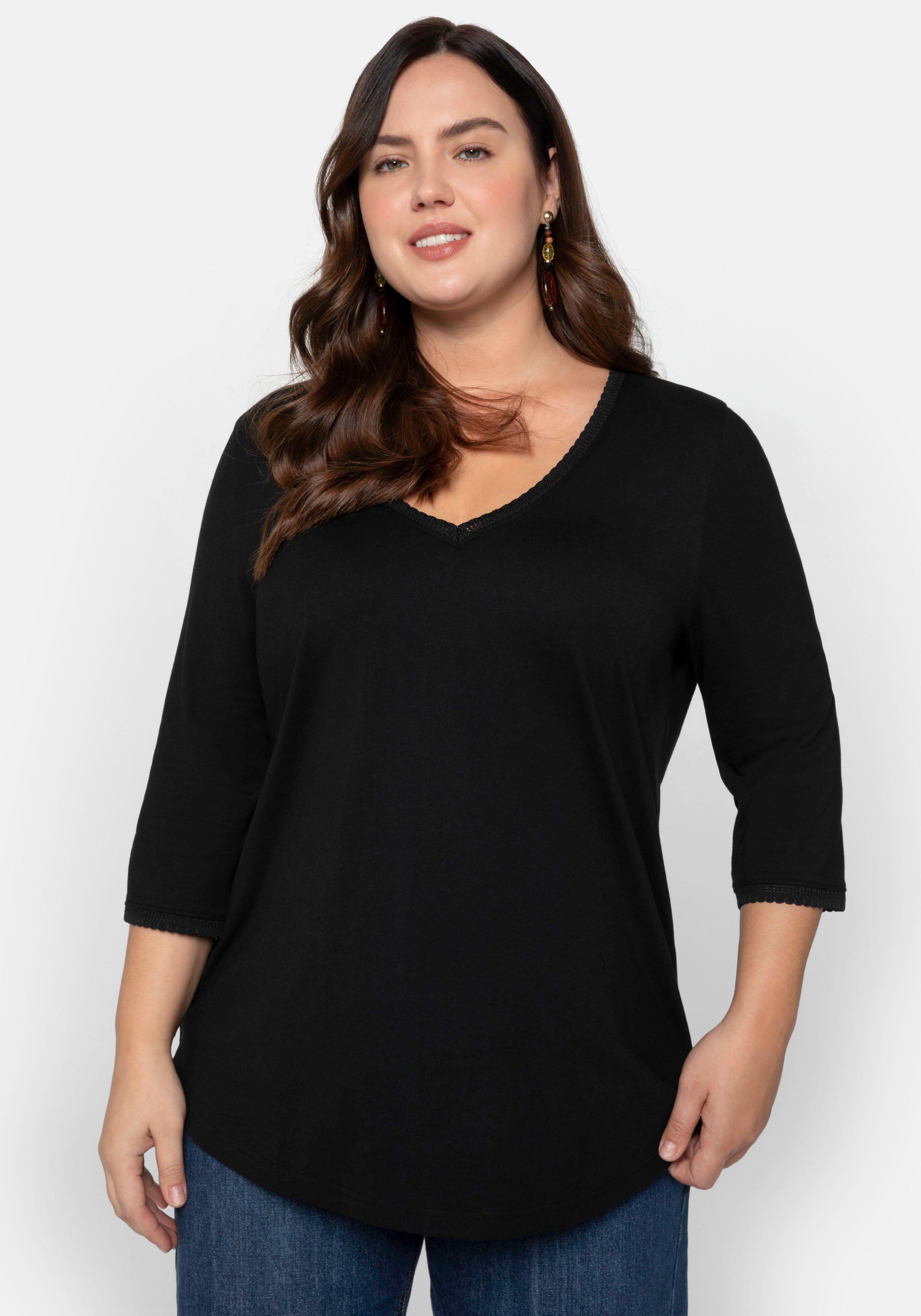 3/4-Arm-Shirt mit V-Ausschnitt, in leichter A-Linie