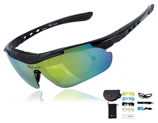 Lunettes  de vélo avec verres miroir multi-couches - noir