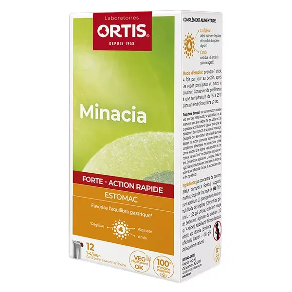 Ortis Minacia Forte Gel para Beber Alivia o Refluxo Ácido e Acalma o Estômago 12 sachês