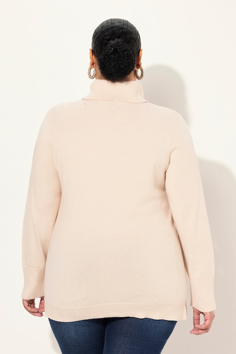 Rollkragenpullover, breite Rippbündchen, Langarm