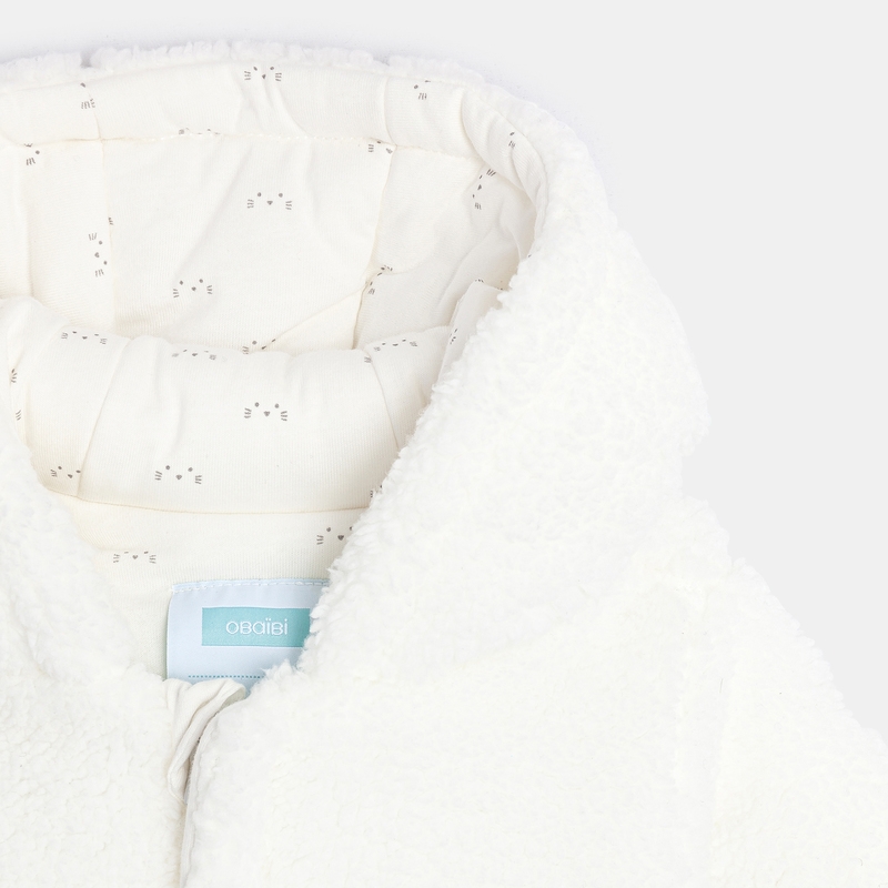 Combipilote à capuche en soft boa blanche naissance