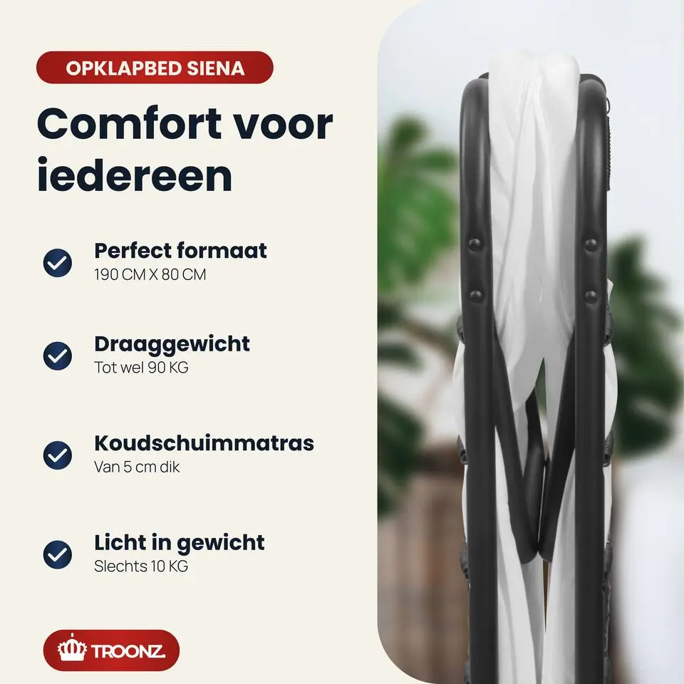 Troonz Vouwbed Siena deluxe - Opklapbed - Logeerbed - 80x190