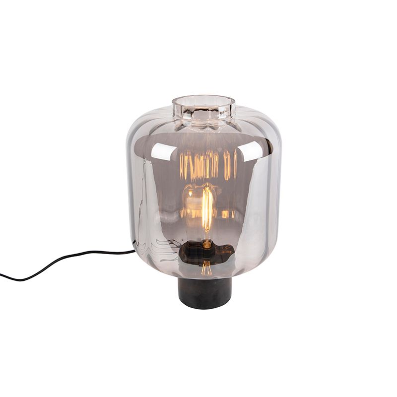 Design tafellamp zwart met smoke glas - Qara