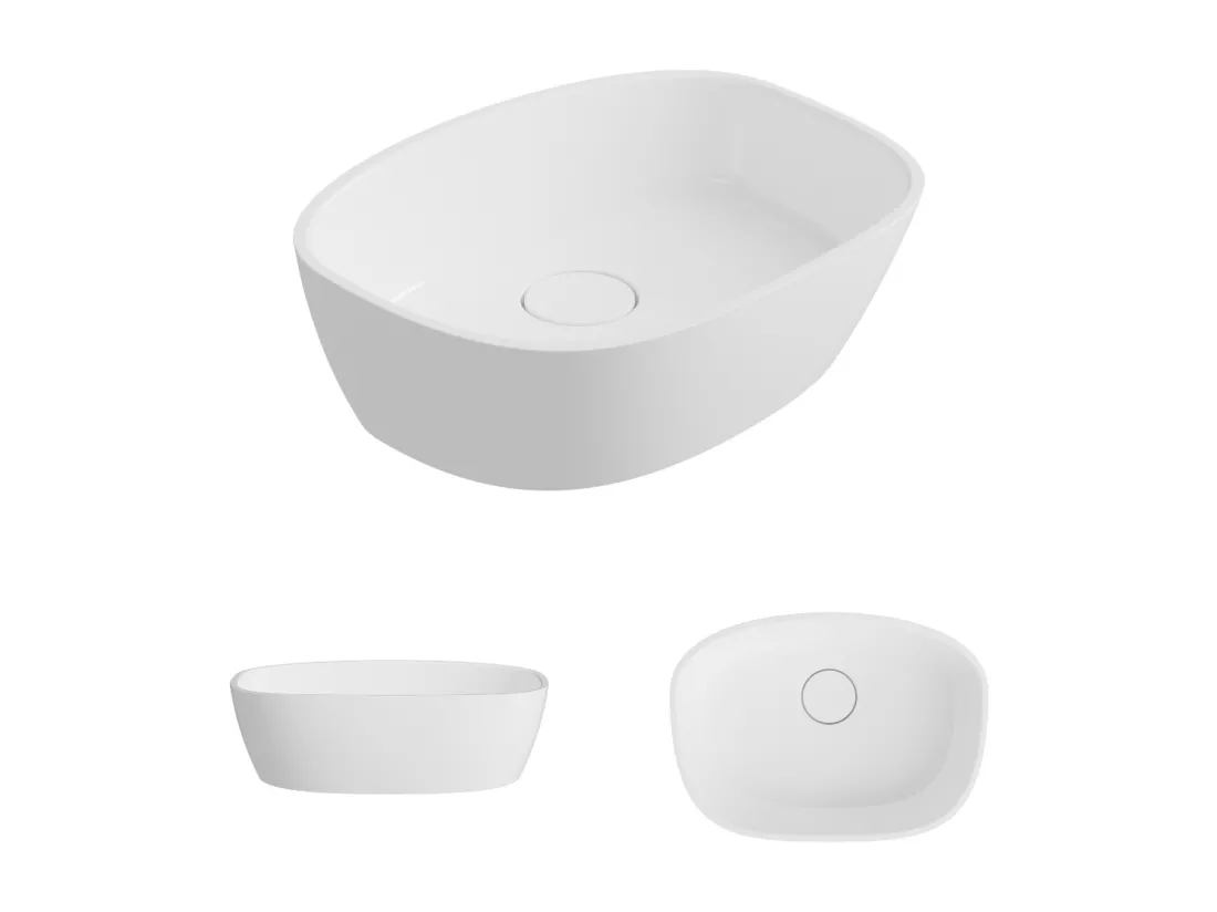 Vasque à poser FRODE - 75% Minéral Blanc Brillant Asymétrique 50*36*H16.6cm - LAVABERG