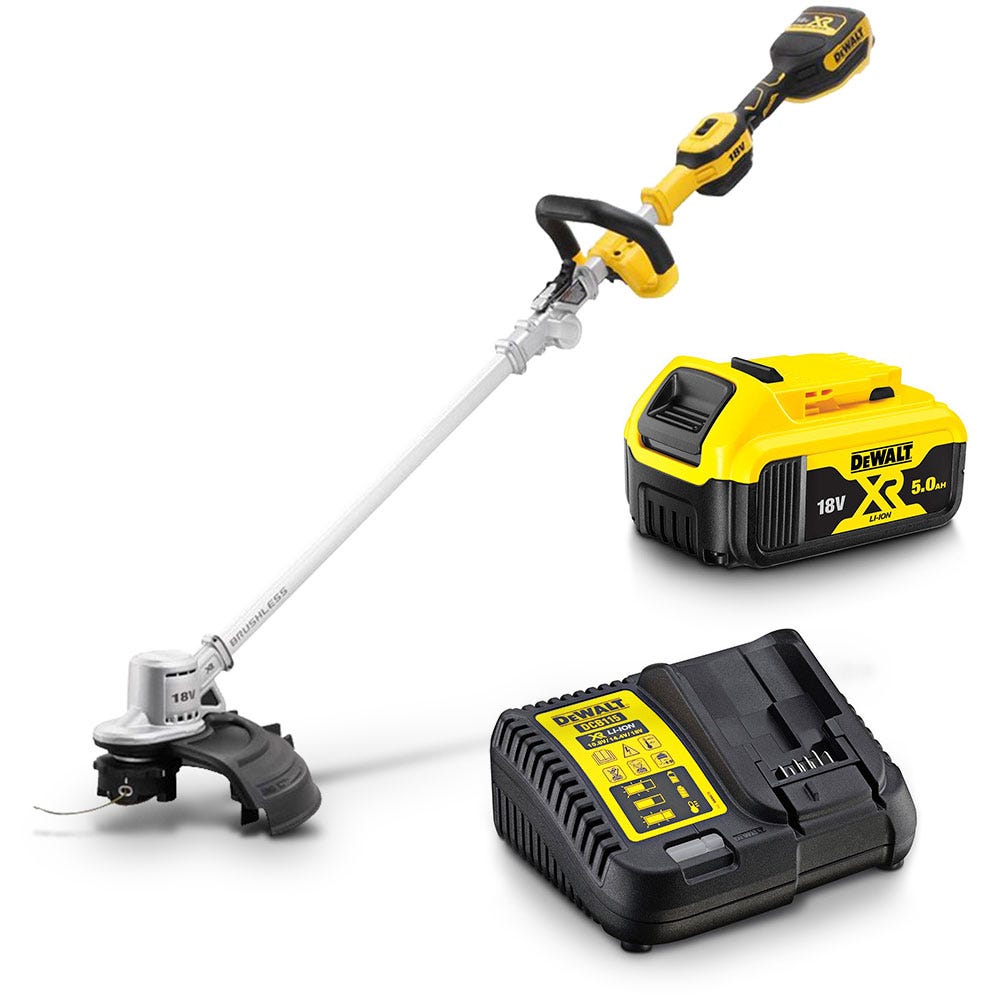 Kit de aparador de grama DEWALT 18V XR com 1 bateria de 5,0Ah e eixo bipartido DCMST561P1-XE