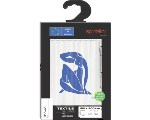 Spirella THALIA textiel douchegordijn, 180 x 200 cm, blauw en wit, 10.22624