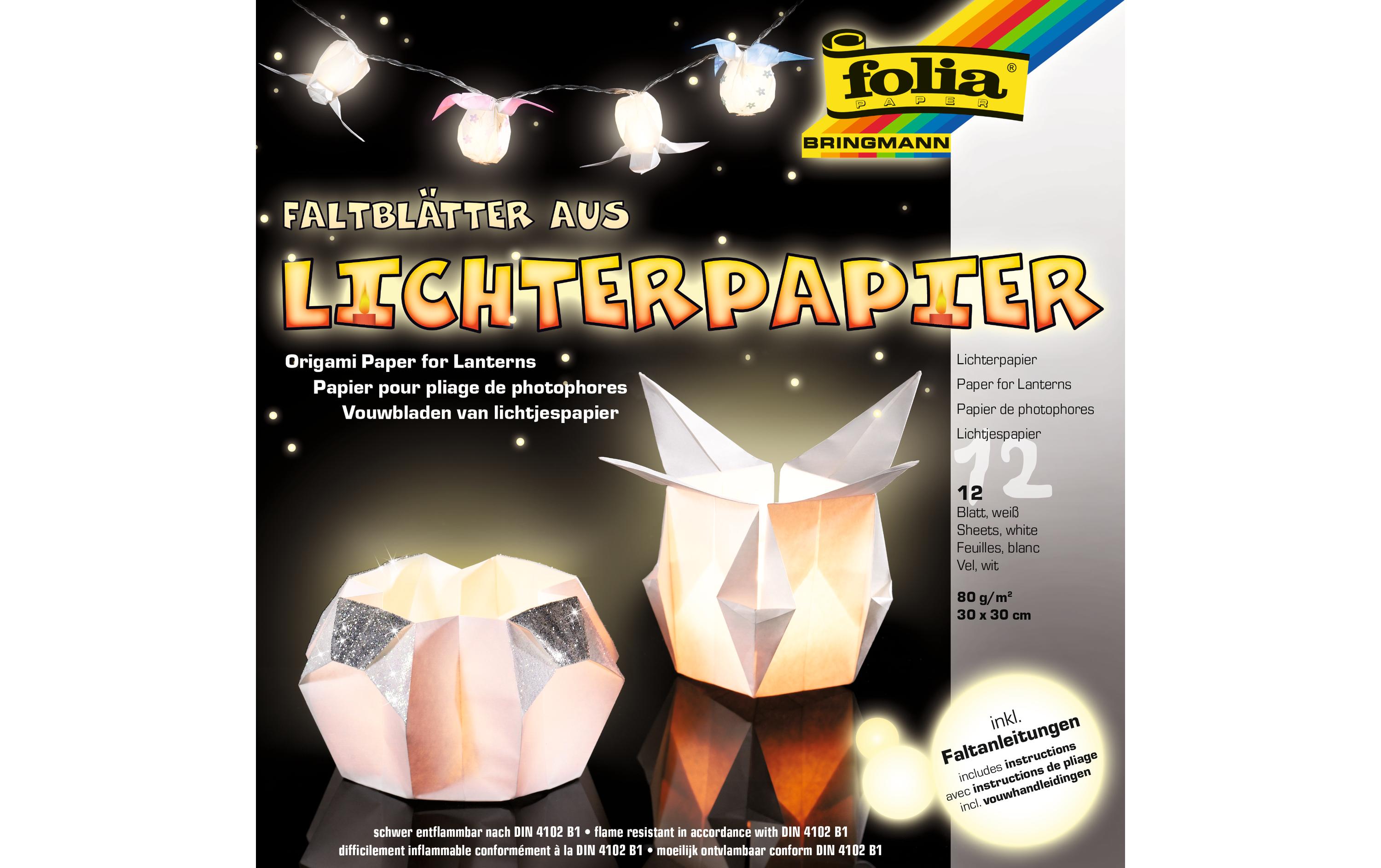 Faltblätter 33 x 33 cm, 80 g/m², 12 Stück, WeissOrigami Lichterpapier zum Basteln