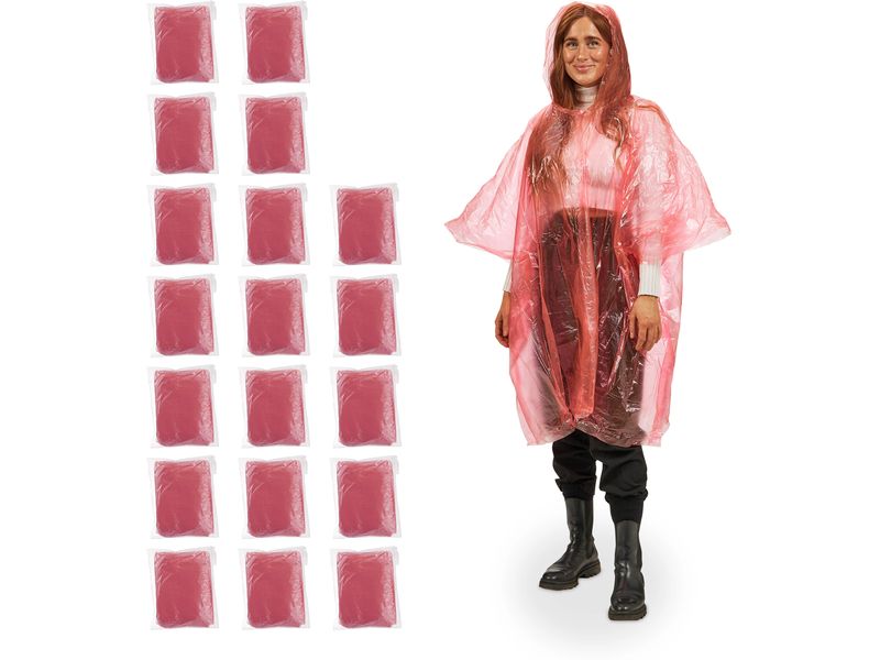 relaxdays Regenponcho 20 Stück, Rot Regenschutz