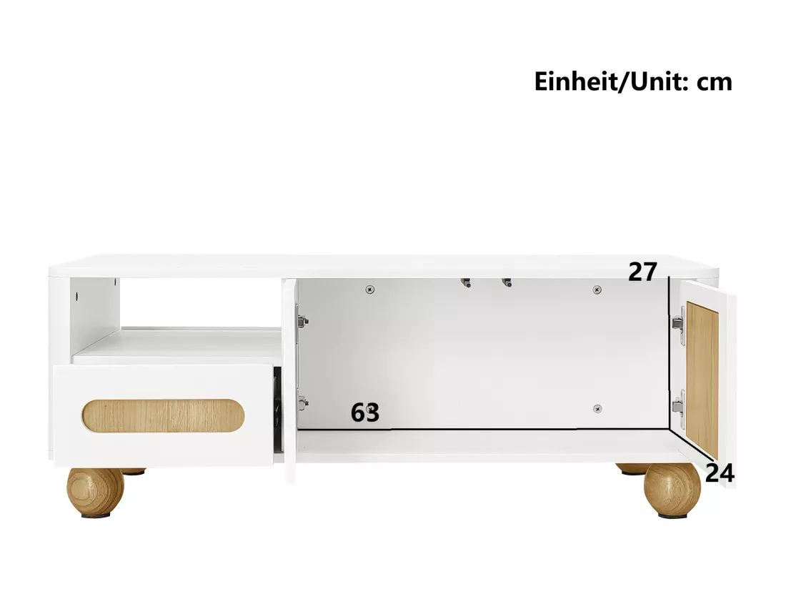 Table basse moderne 105x50x40 cm avec LED - avec 2 portes et 1 tiroir - Blanc