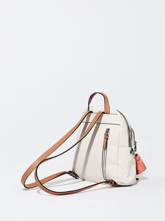 Mochila com efeito de nylon e bolsa removível - Branco-creme
