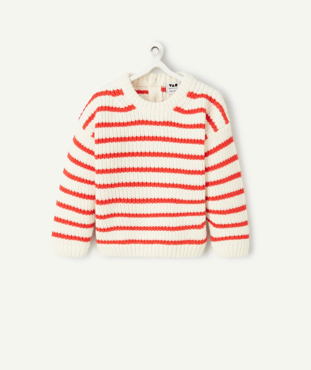 PULL EN TRICOT BÉBÉ GARÇON EN COTON BIO AVEC RAYURES ROUGE